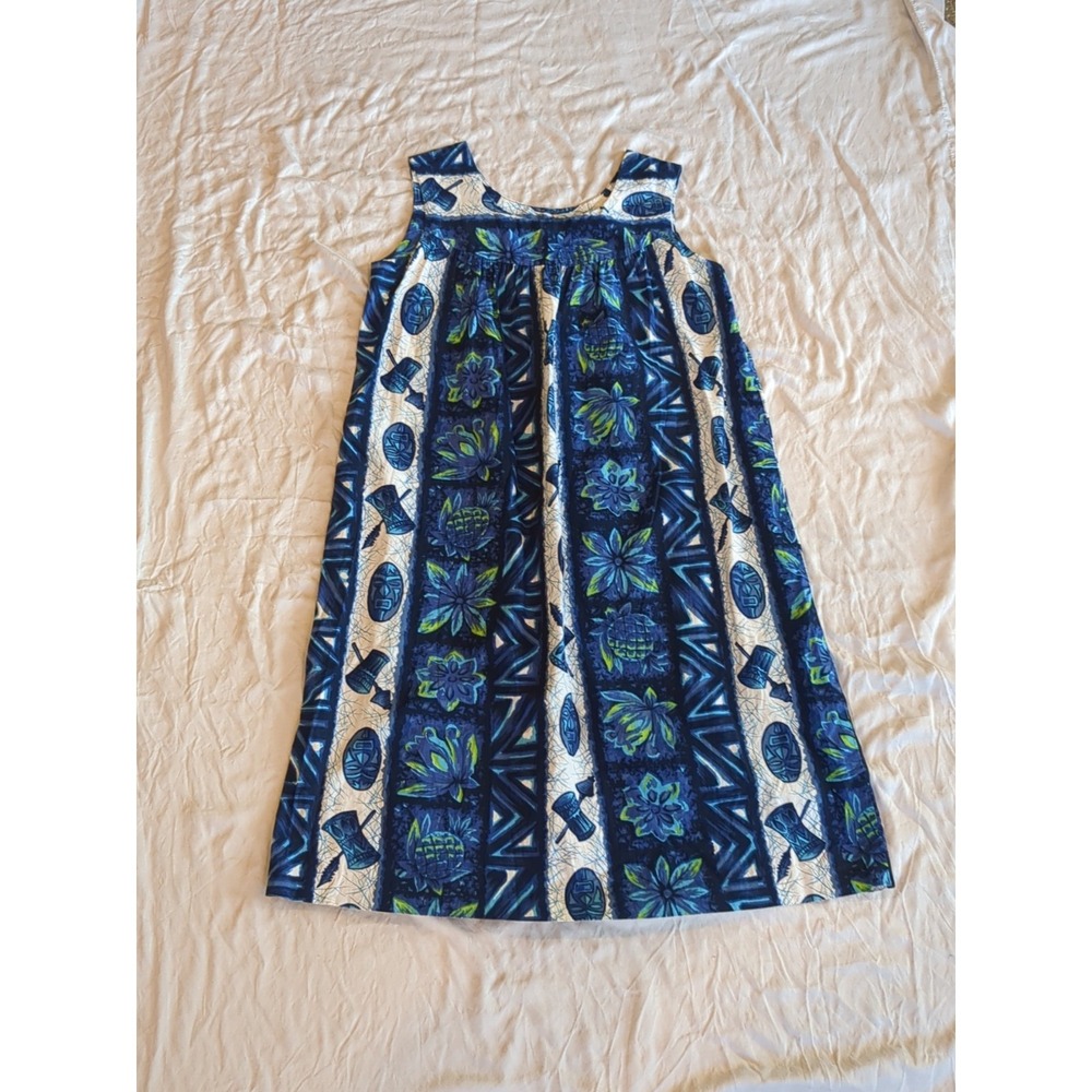 Vtg 60s Ui-Maikai Tribal Drum Floral Sleeveless Dress Made In Hawaii‎ Sz Small